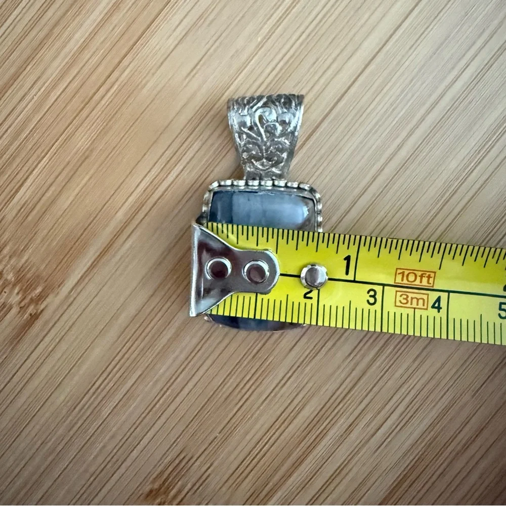 Sterling Silver Blue Agate Natural Stone Necklace Pendant - Picture 4 of 12